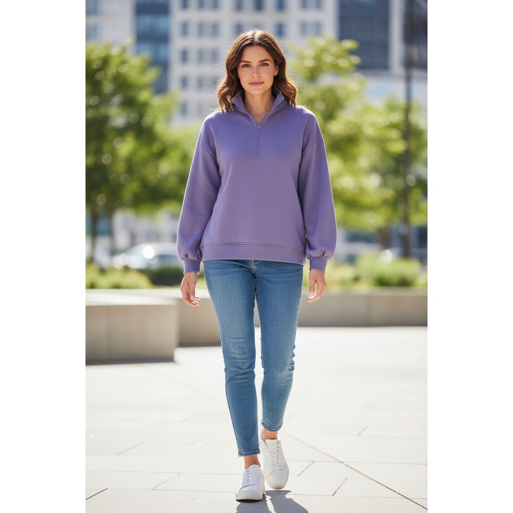 FLYGO Womens Lavender Purple‎ Quarter Zip Pullover Sweatshirt Size S